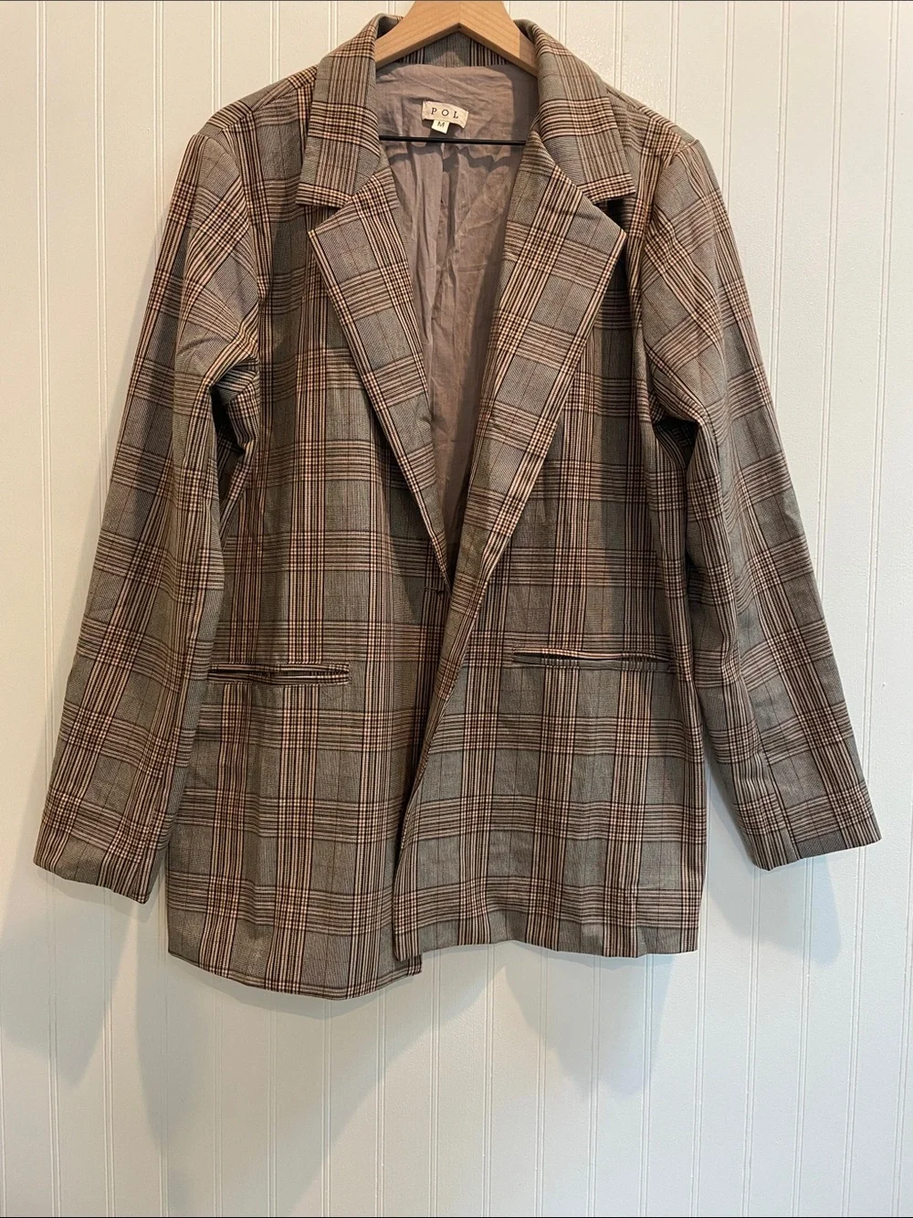 POL Oversized Single Breasted Button Plaid Boyfriend Blazer Relaxed Size M